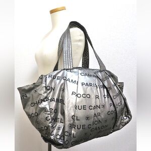 CHANEL Silver Logo Tote Bag